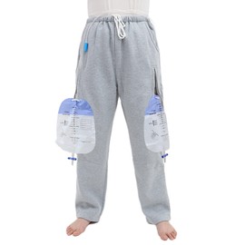 YingXue Catheter Leg Bag Pants - Urine Bag Pants with Double Pockets for Men & Women - Holds (2) 2000ml Leg Bags - Compatible with Nephrostomy, Foley, Suprapubic & Biliary Catheters (Gray/L)