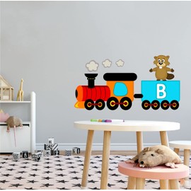 DAYCARE - Multicolored Educational Vinyl Art Decoration Animal Train Beaver Design Letter B Alphabet Nursery Child Care Kindergarten Wall Decal Sticker 30" x 15"