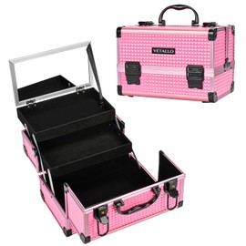 VETALLO Travel Makeup Box, Lockable Makeup Box Organizer I Makeup Train Case I Makeup Case Organizer I Makeup Box with Mirror I Large Makeup Organizer I Gifts For Her Women Bestie I Pink
