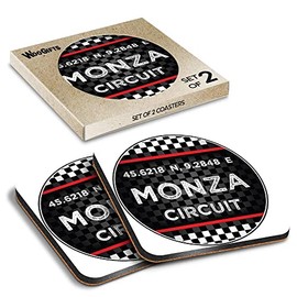 2 x Square Coasters - Monza Circuit Racing Checkered Flag Cork Backed MDF Glossy Tea Coffee Accessory #61146