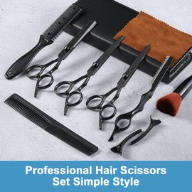 Juego de tijeras profesionales de corte de pelo, suministros de peluquería de acero inoxidable que incluyen tijeras rectas, tijeras de adelgazamiento y cuchillo de adelgazamiento de pelo, herramientas multifuncionales de salón y regalos para amigos y fam