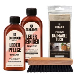 Schrader Suit Shoes Leather Care Set - Shoe Cleaning Set with Care Products for Shoe Care of Leather Shoes - 4 Pieces - Made in Germany, brown bottle