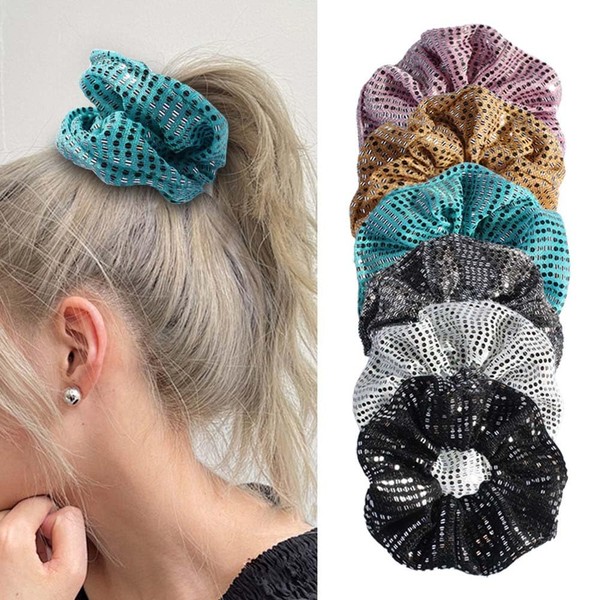 6 Pcs Sequin Hair Scrunchies, Elastics Ponytail Holders Hair Wrist