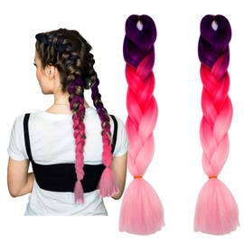 Traziewell Braiding Hair Braids Extensions Hair Fashion Synthetic Braid Hair Extension for Women Braiding Coloured Hair Pieces for Cosplay Purple to Peach to Light Pink 2109
