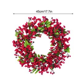 18 Inch Artificial Red Berry Wreath for Front Door,Christmas Berry Wreath with Green Leaves Grapevine Base Faux Holly Winterberry Wreath for Xmas Winter Holiday Decoration(#1)