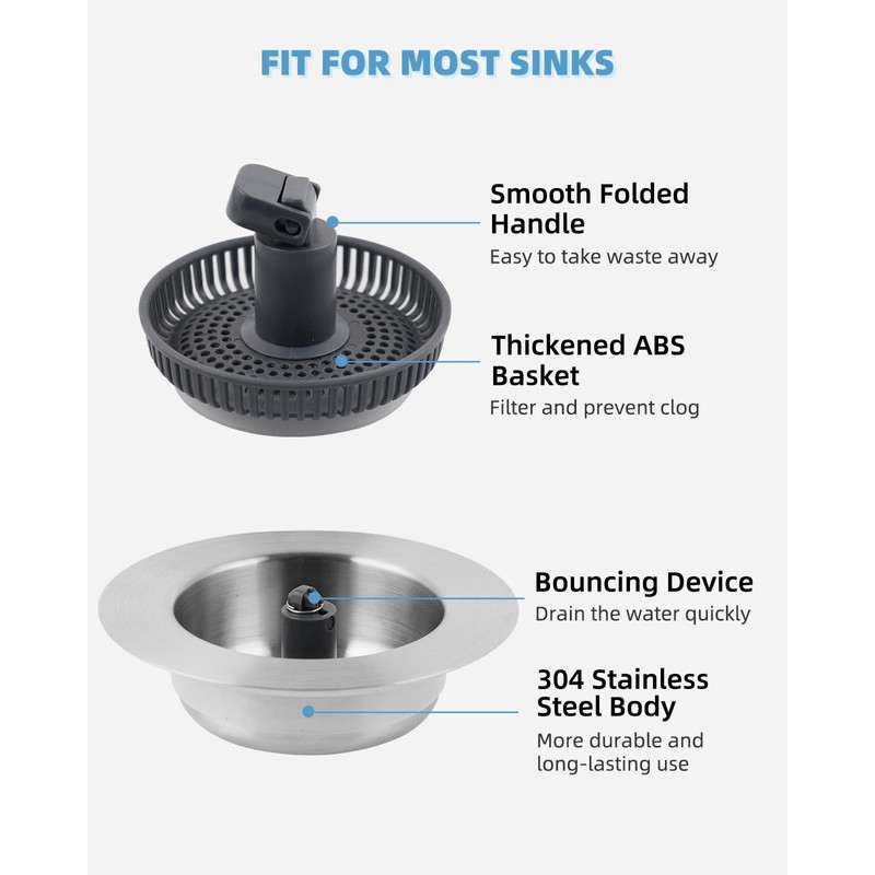 Hygie Rinse Upgraded 3 in 1 Kitchen Sink Drain Strainer