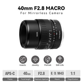 TTARTISAN 40 mm F2.8 Macro Lens APS-C MF for Sony E-Mount Cameras A5000 A6500 A6600 NEX-3 NEX-3N NEX-7 NEX5 CA7 A7I A7I A7R A7RII A7RIII A7RIV A7S A7SI A7SII A9 and .
