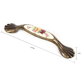 Beufee Ceramic Drawer Handles, Vintage Kitchen Cabinet Handle Antique Bronze Cabinet Knob Flower Pattern Alloy Drawer Pull with Screw(06)