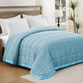 UNIKOME Blankets King Size - Soft Lightweight Down Alternative Blankets with Satin Trim, Cozy Luxury Bed Blanket for All Season, Blue (108"X90")