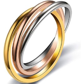 Titanium steel Three-in- Interlocking Wedding Band Promise Anniversary Ring (Tricolor, 6)