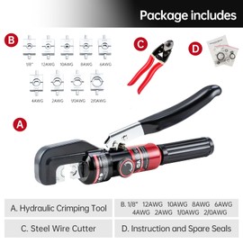 IBOSAD Hydraulic Hand Crimper Tool for Stainless Steel Cable Railing Fittings for 1/16" 1/8" 3/16" Cable –Wire Swaging Tool 8 Ton and Stainless Steel Cable Cutter,1/8” Wire Rope Crimping Tool