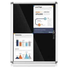 EVERSUPPLY Enclosed Bulletin Board Lockable Display Case Message Board with Locking Door for Indoor, Black Felt, Silver Aluminum Frame, 26x20inch(4XA4)