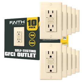 Faith [10-Pack] 15A GFCI Outlets, Non-Tamper-Resistant GFI Duplex Receptacles with LED Indicator, Self-Test Ground Fault Circuit Interrupter with Wall Plate, ETL Listed, Ivory, 10 Piece