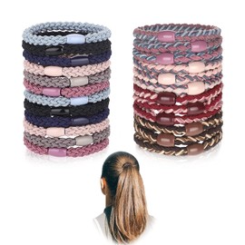 Pack of 24 Braided Hair Bobbles Cotton Hair Bobbles Multicoloured Braided Hair Bands Fashion Braided Elastic Hair Bobbles for Women / Girls / Children, Thick and Curly Hair (Mixed Colours)