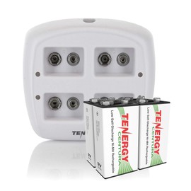 Tenergy TN136 9V Battery Charger 4 Slot with 200mAh Centura(LSD) 4PCS NiMH Rechargeable 9V Batteries for Smoke Detector Alarm System