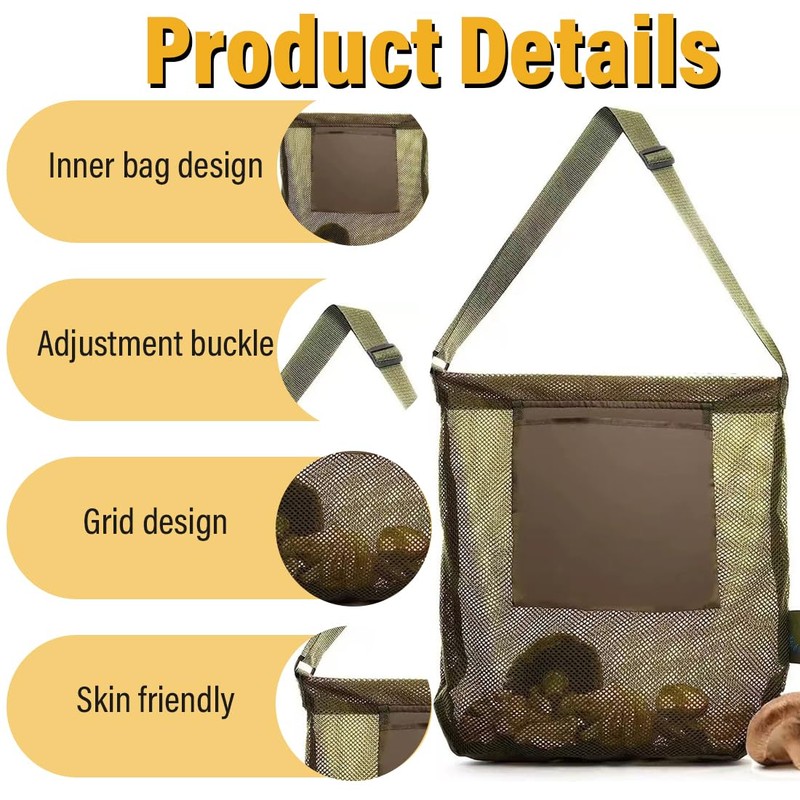 QIBZI Garden Waste Bags, Green Mushroom Picking Bag, Mesh Food