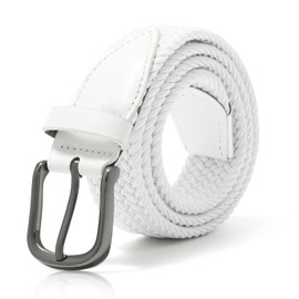 AWAYTR Boys Elastic Braided Belt - Pin Buckle Stretch Golf Baseball Belt for Boys and Girls Aged 4-12 Years (White)