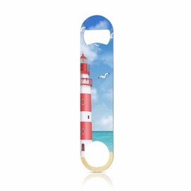 TASDANA Lighthouse Stainless Steel Bottle Opener Cartoon Beach Seagull Realistic Tower Sky Sea Cloud Beautiful Scenery Flat Beer Bottle Opener Keychain for Home Kitchen Bar Restaurant Party Gift