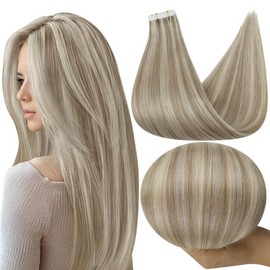 Full Shine Tape in Hair Extensions Remy Hair 12 Inch Color 18 Ash Blonde Highlight 613 Blonde Hair Extensions 30 Gram 20 Pcs Seamless Double Side Tape ins Add Volume for Women