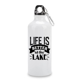 VEHFA Travel Sports Water Bottles Life Is Better at The Lake Funny Quotes Aluminum Water Bottle with Carabiner Clip & Sport Top, 14 Oz