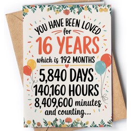 16th Birthday Card - Sweet 16 Birthday Card for Girls or Boys - Happy Birthday Cards for 16 Year Old Daughter, Son, Niece, Nephew, Grandson, Granddaughter - Loved for Sixteen Years Bday - NUM 269