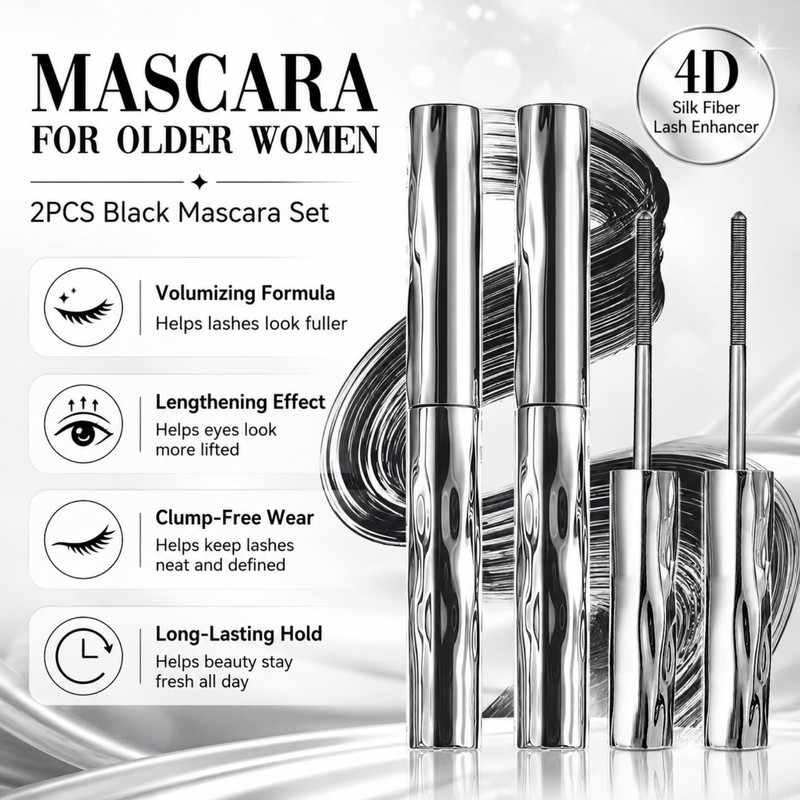 Mascara for Older Women 2PCS Set - Mascara Black, 4D