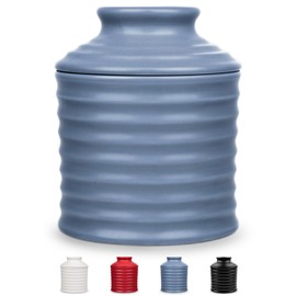 JERSINWEI Ceramic Butter Crock,French Butter Dish with Lid for Counter with Water Line - Keeps Your Butter Fresh and Spreadable,Original Torsade Collection- Baby Blue,Perfect Gift for Her.