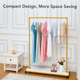 CuisinAid Clothing Store Rolling Garment Rack with Wheel, Floor-Standing Clothing Rack,Shoes Bags Clothes Organizer Storage Shelves for Bedroom Retail Boutique Use (Gold with Metal Plate, 47.2" L)