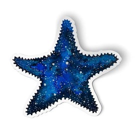Squiddy Starfish - Artistic Blue Sealife Ocean Beach Theme - Vinyl Sticker Decal for Phone, Laptop, Water Bottle (2.5" Wide)
