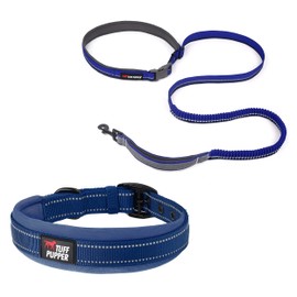 Tuff Pupper Tuff Pupper Matching Bungee Running Leash and Collar (14.5-19" Neck) - Blue