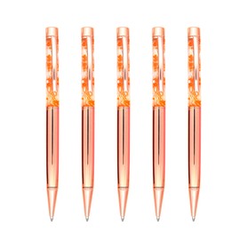 Gullor 5 Pieces Floral Ballpoint Pen Metal Flower Pen Dynamic Liquid Flower Pen, Black Ink, Gold