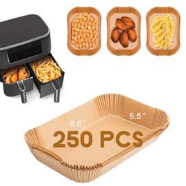 Golden Associate Disposable Paper Liner Rectangular 250 Pcs for 8 Qt and Above Air Fryer Dual Baskets, Non-stick Rectangle Parchment Liner Cooking Paper
