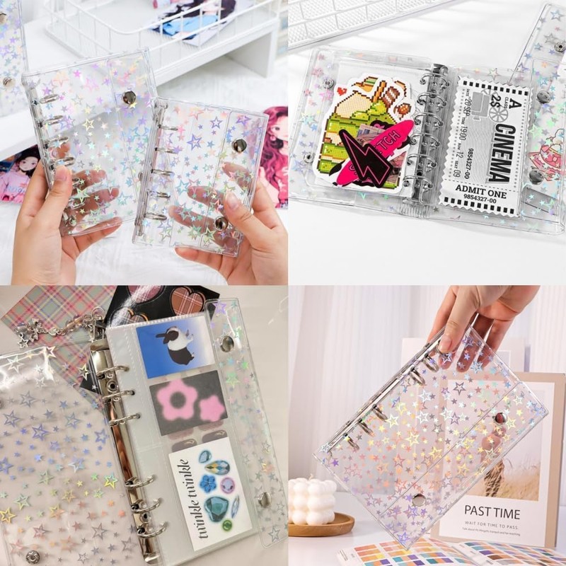 Sticker Book, Binder, Star Pattern, Transparent, A6 (20 Refills), Clear,