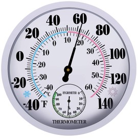Indoor Outdoor Thermometer Hygrometer, Lirches Outdoor Thermometer Large Numbers, Decorative Outdoor Thermometers for Patio, No Battery Needed Wall Thermometer Round 10" in Diameter