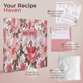 Addimay Recipe Book to Write in Your Own Recipes - Hardcover 3 Ring Recipe Binder with Plastic Sleeves - 8x10 Recipe Cards w/Folder Dividers - Blank Cookbook for Organizing Family Recipes