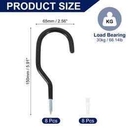 uxcell 8 Pcs 5.91 Inch Heavy Duty Bike Hooks, Bicycle Screw Hooks Bike Hangers Utility Tool Hanger for Garage Wall Ceiling Bicycle Storage, Black