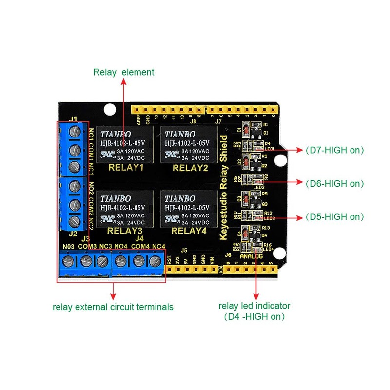 KEYESTUDIO 4 Channel Relay Shield 5V for Arduino Controller R3