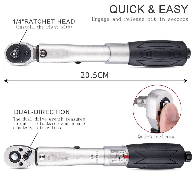 1/4'' Bike Torque Wrench Kit 2-24 NM Torque Fix Set