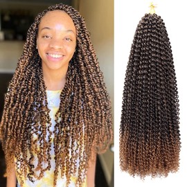7 Packs Passion Twist Hair 24 Inch Water Wave Synthetic Braids for Passion Twist Crochet Braiding Hair Goddess Locs Long Bohemian Curl Hair Extensions (22Strands/Pack, 1B/30#)