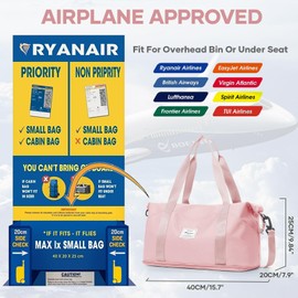 for Ryanair Airlines Underseat Cabin Bag 40X20X25 Weekend Overnight Carry on Holdall for Women Travel Duffel Sport Gym Tote Mum Hospital Bags with Wet Pocket,L3-Pink