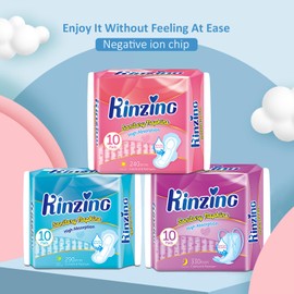 Kinzino Maxi Pads for Women Heavy Flow with Wings Pure Cotton Panty Liners 10 Count Fragrance-Free Pad