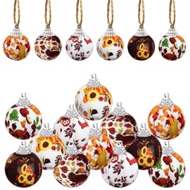 18Pcs Fall Thanksgiving Day Hanging Ball Ornament, Maple Leaf Check Fabric Wrapped Ball,Orange White Checkered Ball for Farmhouse Fall Autumn Thanksgiving Party Home Décor (Thanksgiving, 18)