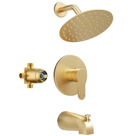 Tub Shower Faucet, Brushed Gold Shower Faucet Set with 6-Inch All-Metal Rainfall Showerhead and Bathtub Spout, Single-Handle Tub Shower-Trim Kit Included Valve, Brushed Gold