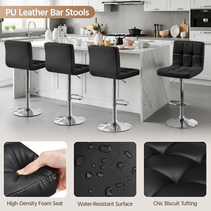 Yaheetech Bar Stools Set of 2, Adjustable PU Leather Swivel