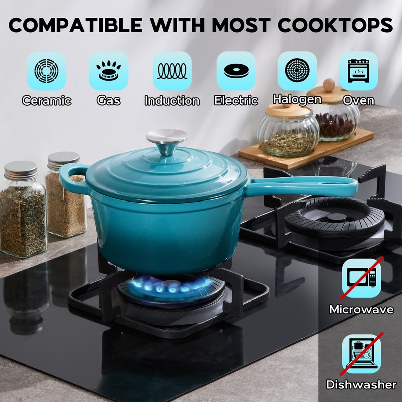 Onader 1QT Saucepan with Lid, Enameled Cast Iron Sauce Pan,