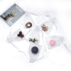 Volanic Sheer Organza Drawstring Bags 100PCS 4x6 Inch White Gift Bags for Wedding Christmas Party Favor Candy & Jewelry Packaging