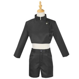 IOPBOT Women Anime JJK Satoru Cosplay Costume Jujutsu Japanese Black School Uniform Jacket Shorts Outfit with Glasses Blindfold (L-gojoo BLACK)