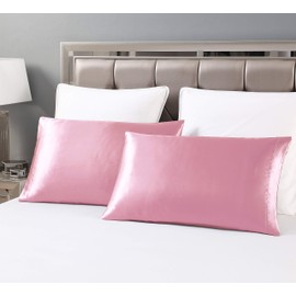 Love's cabin Silk Satin Pillowcase for Hair and Skin (Pink, 20x30 inches) Slip Pillow Cases Queen Size Set of 2 - Satin Cooling Pillow Covers with Envelope Closure