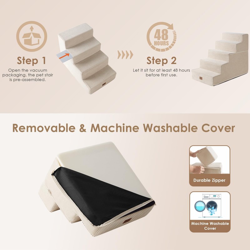 EHEYCIGA Dog Stairs for High Bed 22.5”H, 5-Step Dog Steps