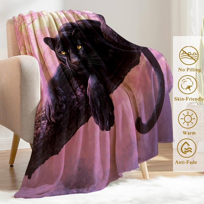 ainori Black Panther Fleece Blanket - Lightweight Soft Cozy Gifts